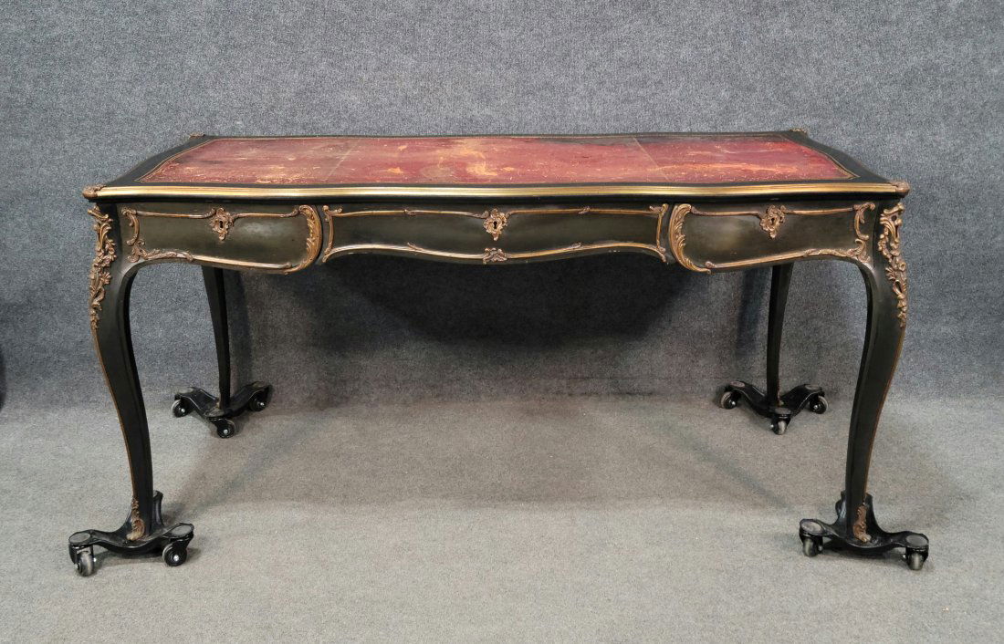 19th Century Ebonized Bronze Mounted Leather Top Desk (1 of 5)