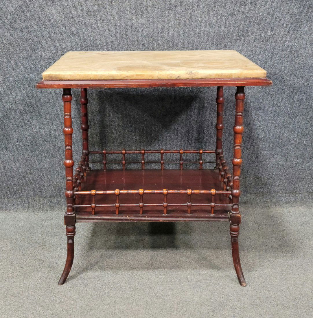 Marble Top Faux Bamboo Antique Table (1 of 4)