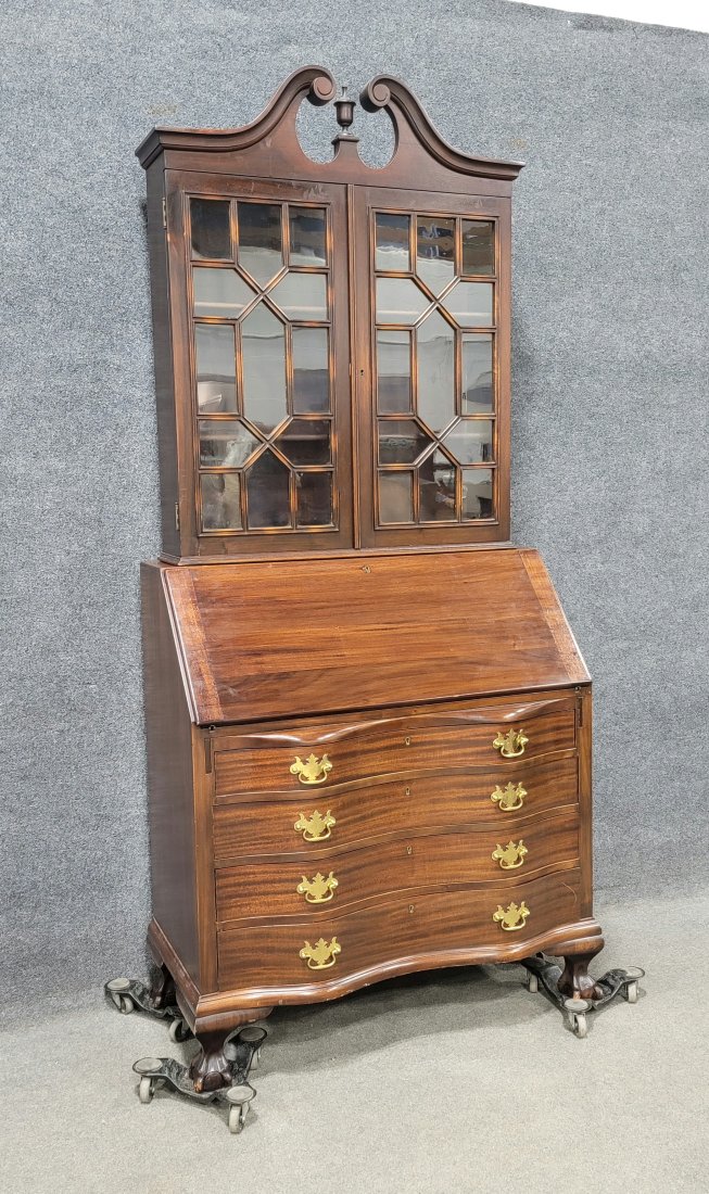 2 Piece Mahogany Secretary Desk: Bottom - 42"H, 39.50"W, 19"D | Top - 42.25"H, 35"W, 8.50"D