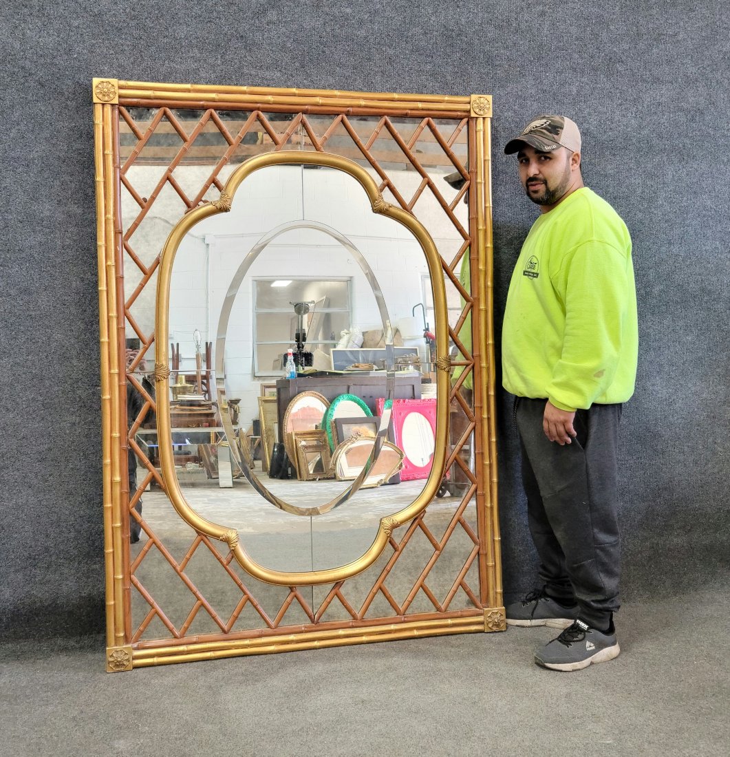 Faux Bamboo Designer Gold Leaf Mirror: 67"H, 48"W, 2.50"D