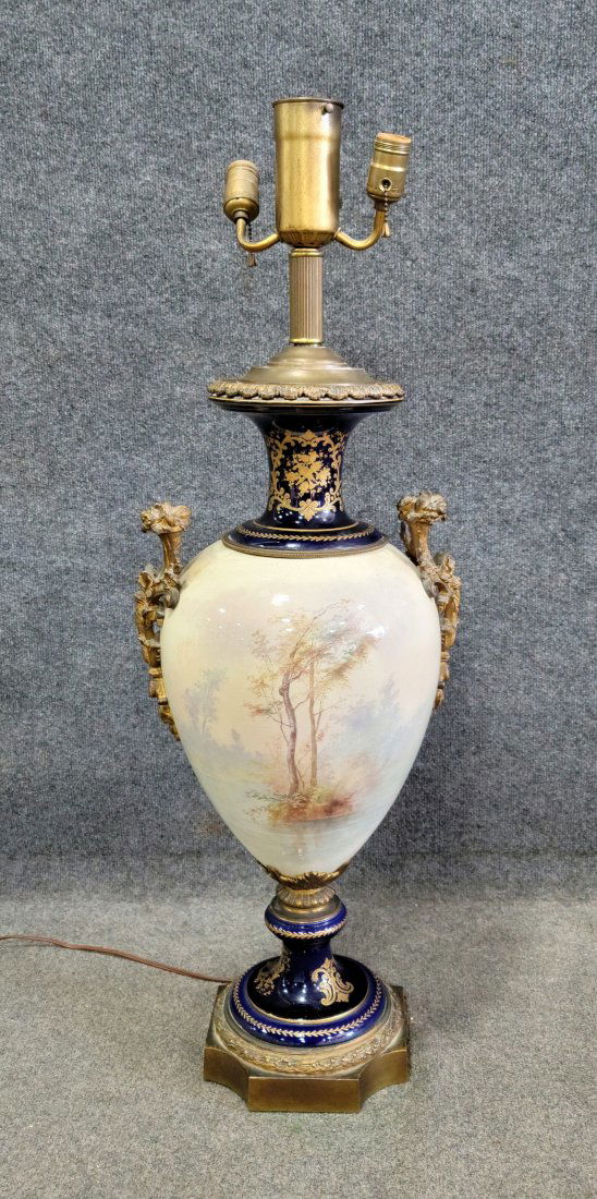 Large Sevres Painted Vase Turned Into Lamp (1 of 7)