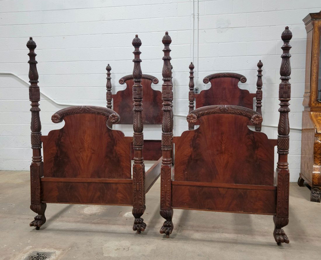 Great Pair Of Acanthus Style Carved Empire Twin Poster Beds (1 of 6)