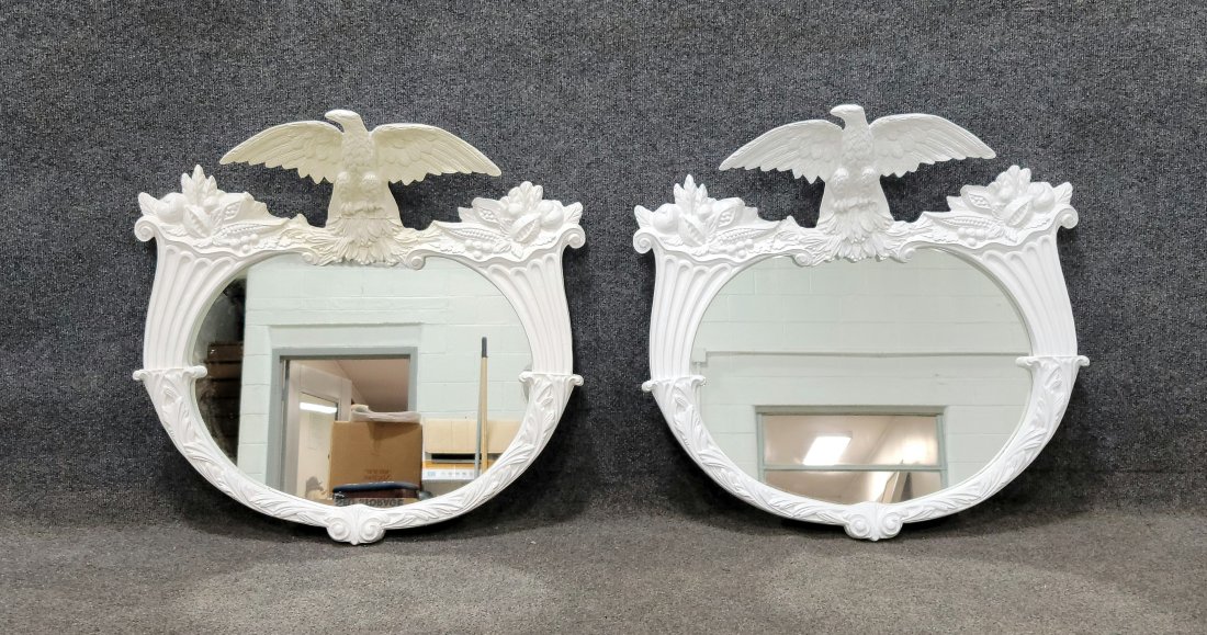 Pair Of White Eagles Mirrors: 25"H, 26"W, 6"D