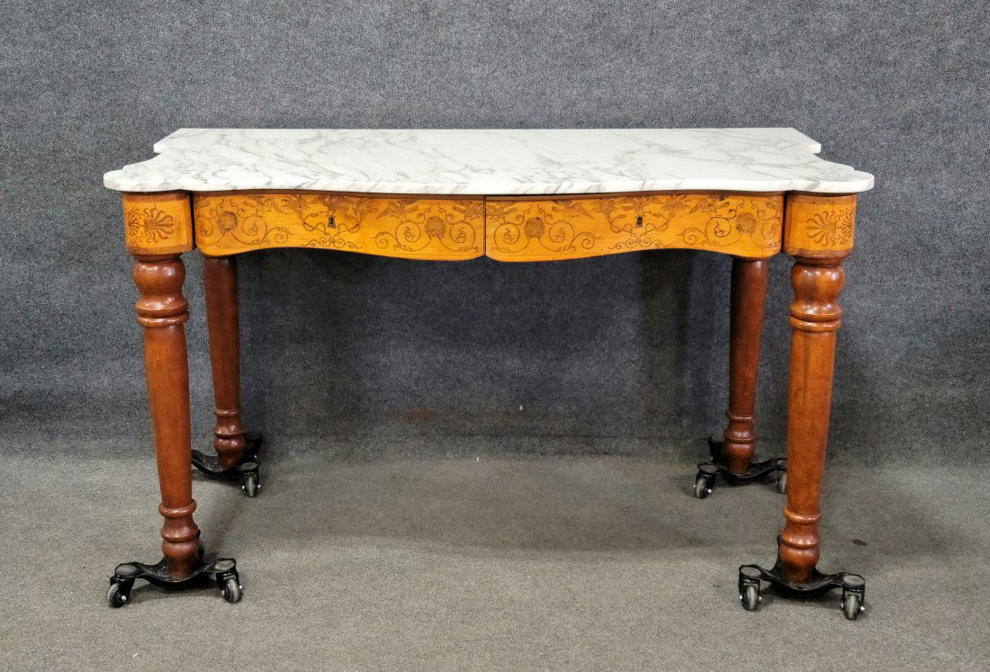 18th Century Marquetry Antique Marble Top Table (1 of 5)