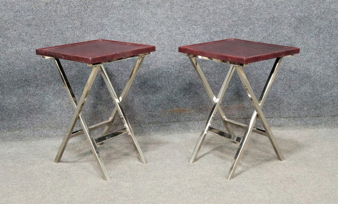 Pair Of Hickory Chair Leather And Chrome Regency End Tables (1 of 4)