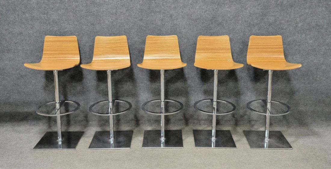 5 Teak Barstools With Chrome Base (1 of 5)