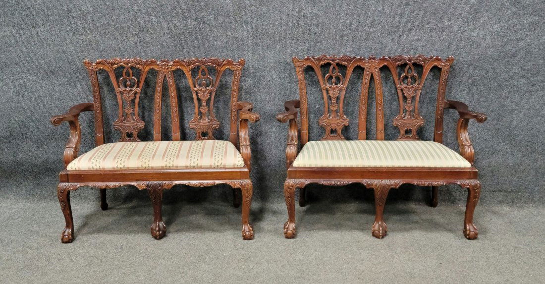 Pair Of Chippendale Style Mahogany Benches (1 of 5)