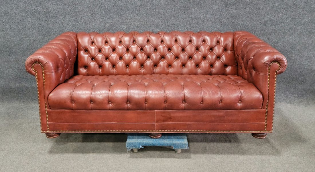 Chesterfield Sofa: 29"H, 74"W, 35"D