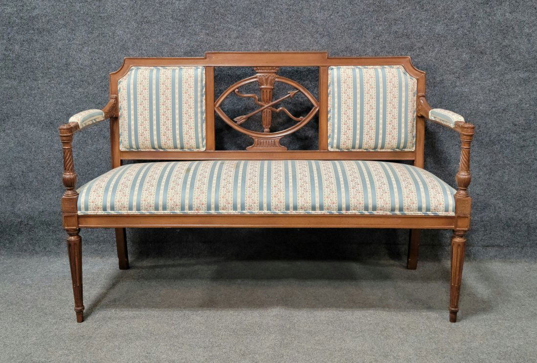 French Louis XVI Style Walnut Arrow Back Settee Circa 1950's (1 of 5)