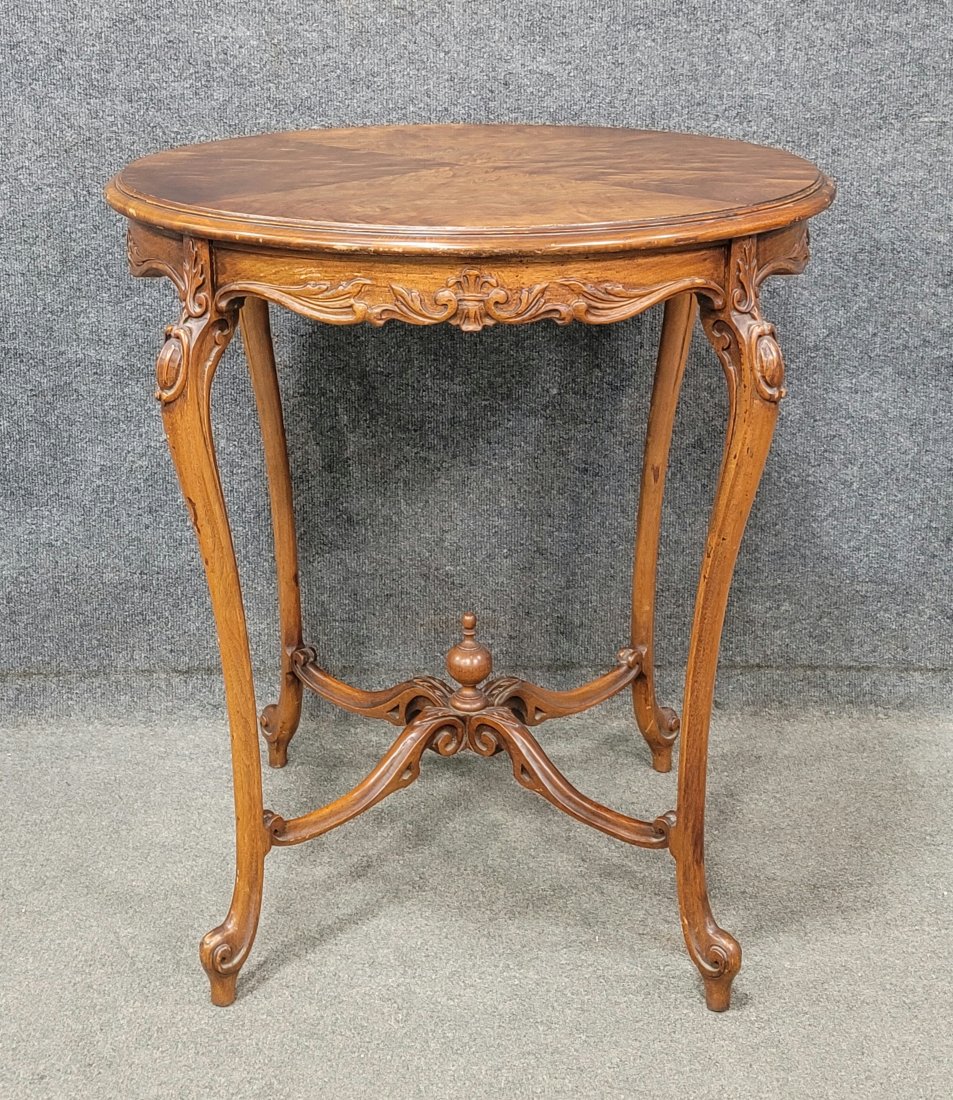 Carved Center Table: 30.25"H, 28"Diameter