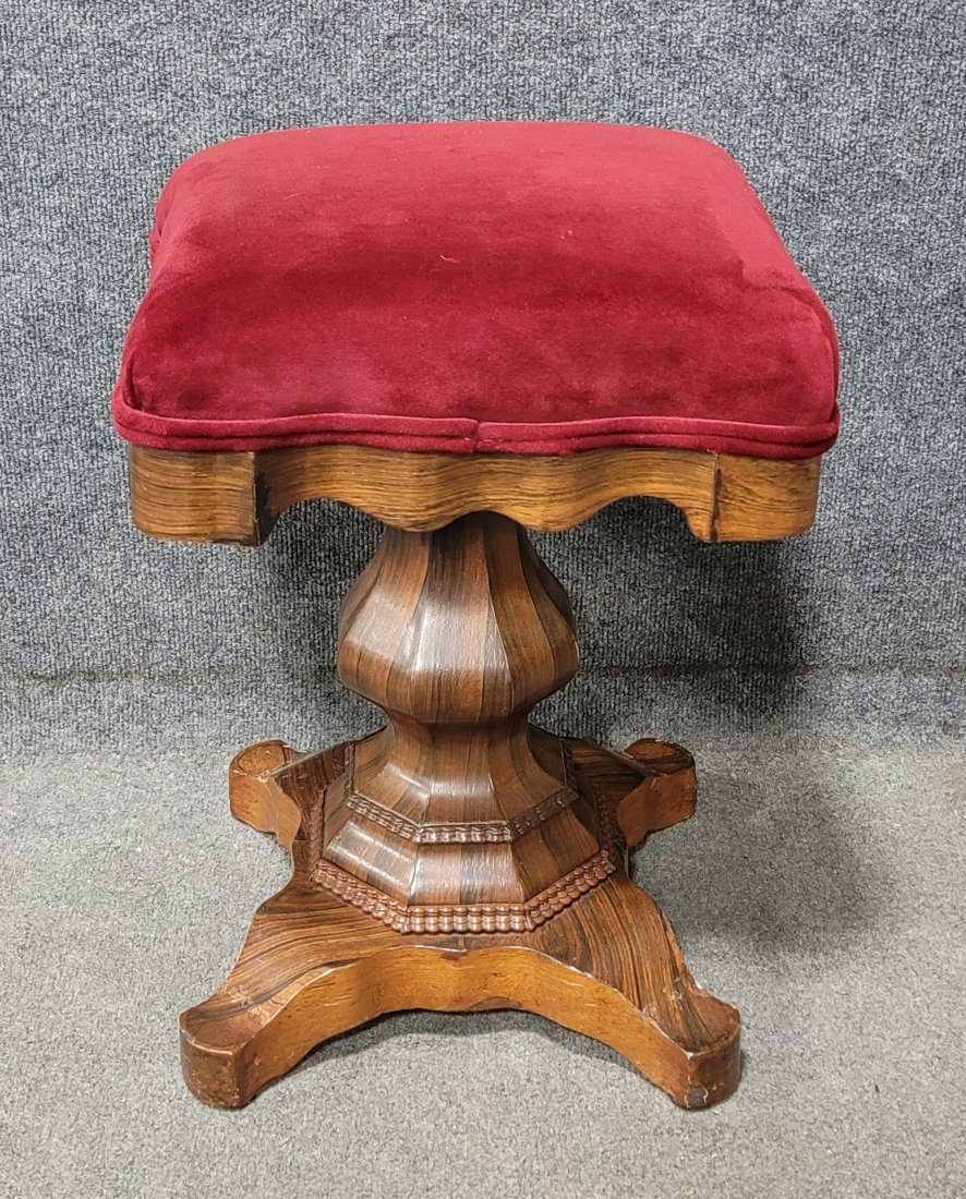 Rosewood Piano Bench In The Manner Of Prudence Malard: 20"H, 14"W, 14"D