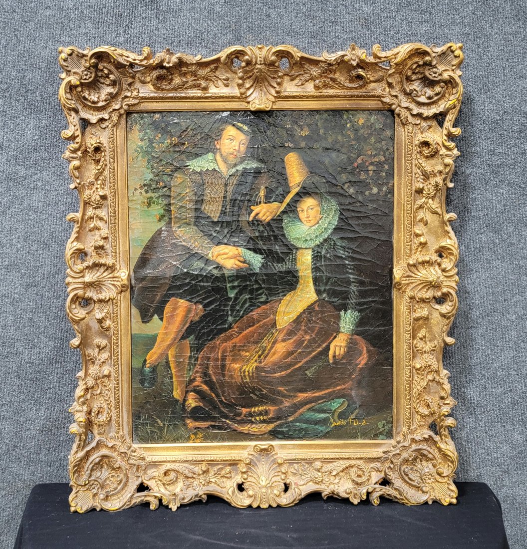Painting In Carved Frame: 40"H, 34"W, 3"D