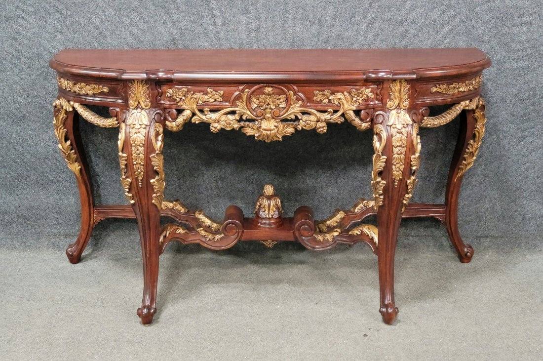 P.A.M.A Furniture Inc. Carved Mahogany Console: 33.75"H, 64"W, 21"D