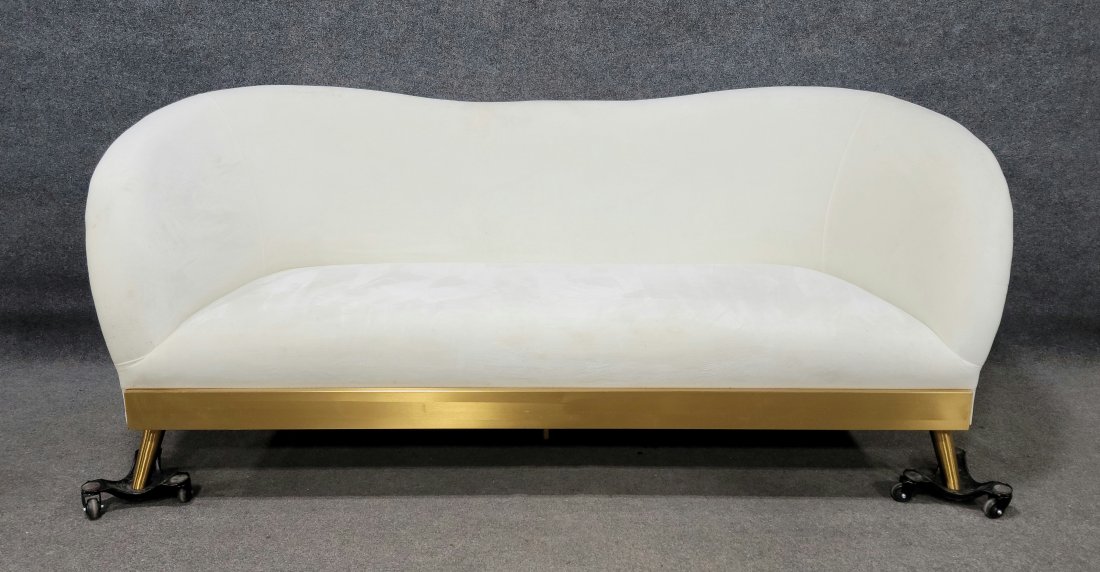 White Mid Century Velvet Sofa (1 of 5)