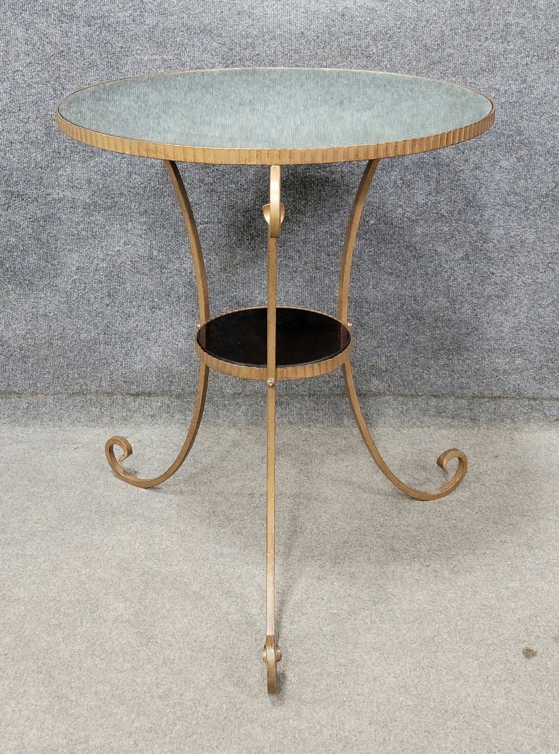 Smoked Glass Bronze Mounted Table: 28.75"H, 24"Diameter