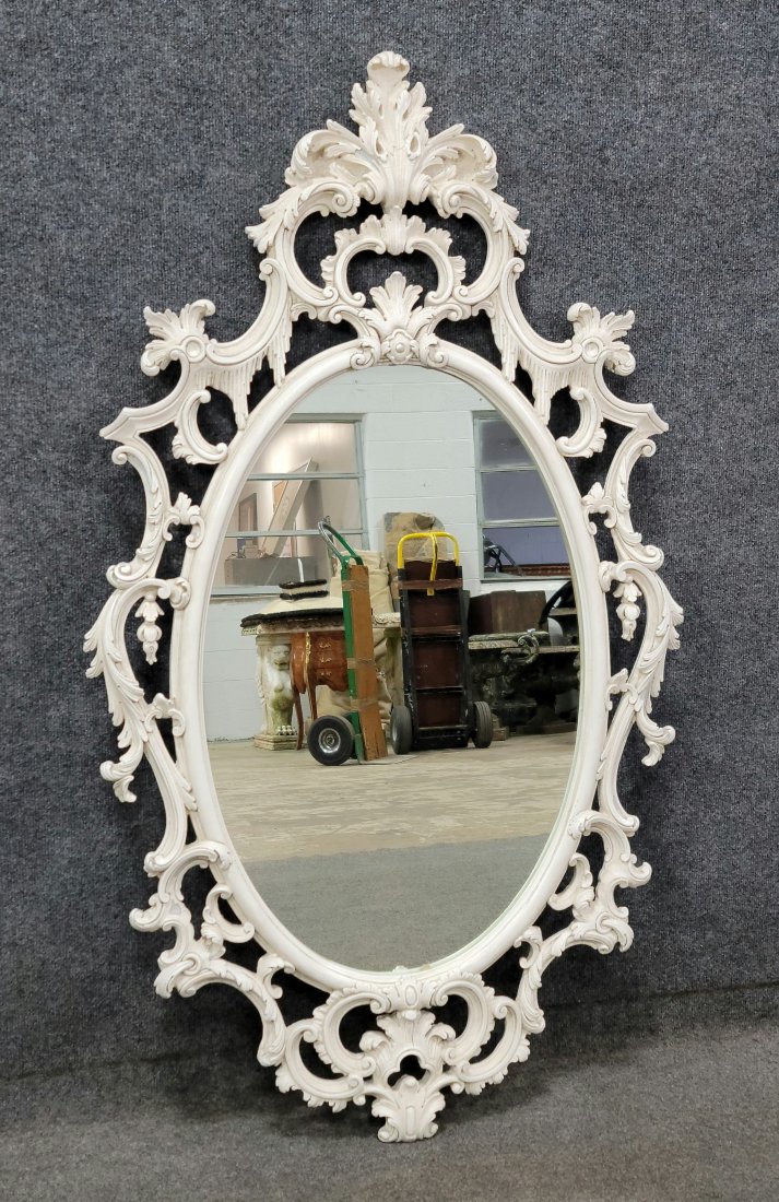 White Painted Carved Mirror: 51"H, 29.50"W