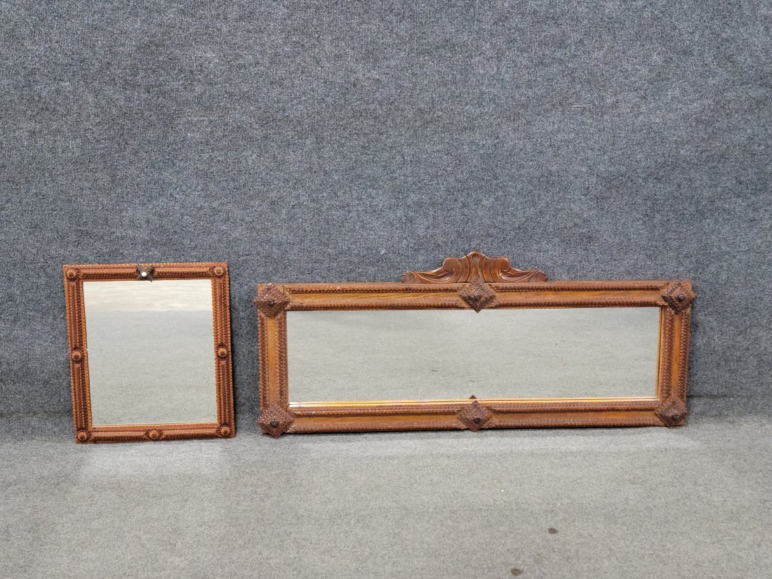 Two Pieces Of Tramp Art: Right Mirror - 17"H, 40.50"W | Left Mirror - 16"H, 14"W