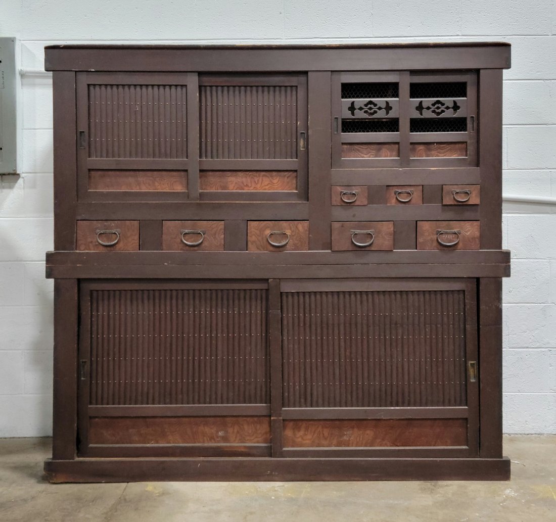 Two Piece Antique Chinese Breakfront: 67"H, 71.50"W, 19.50"D