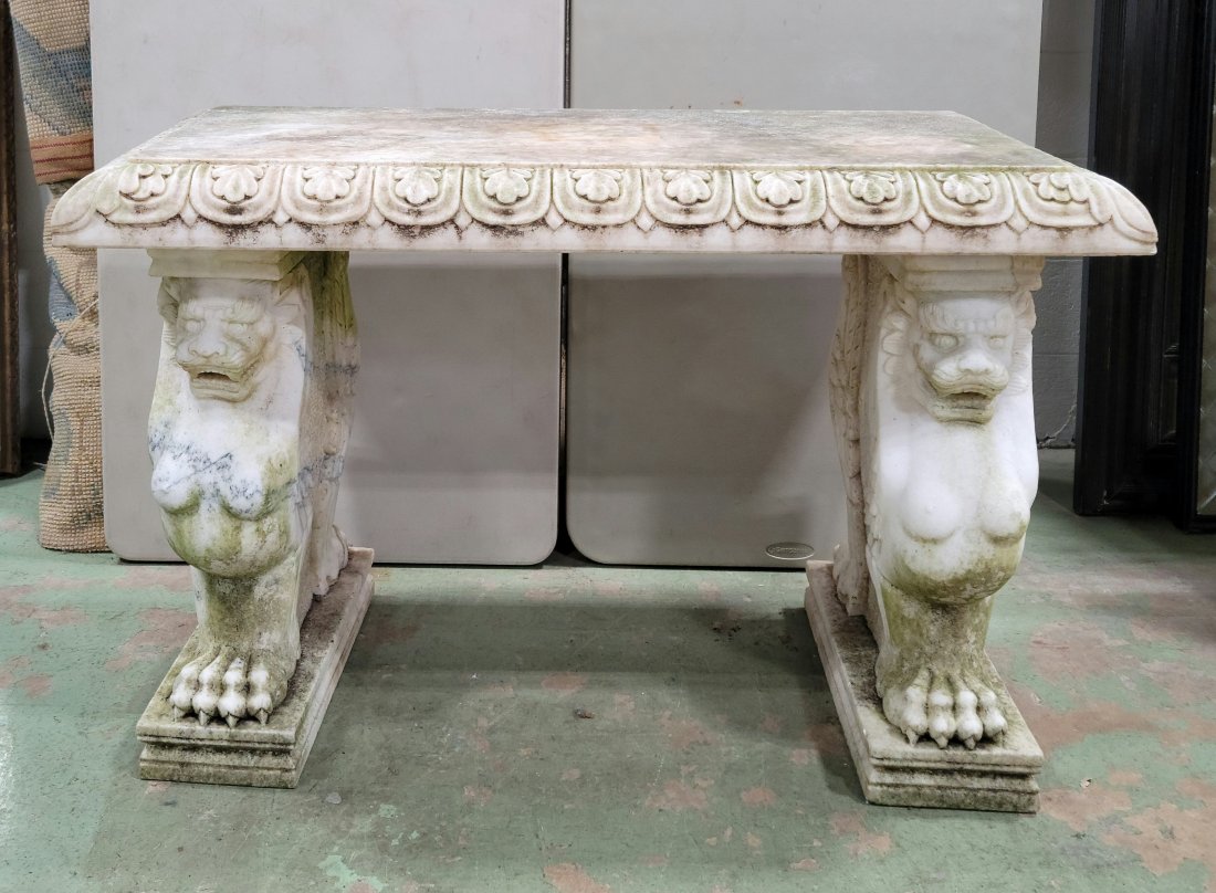 Marble Figural Console: 31"H, 47.25"W, 24"D