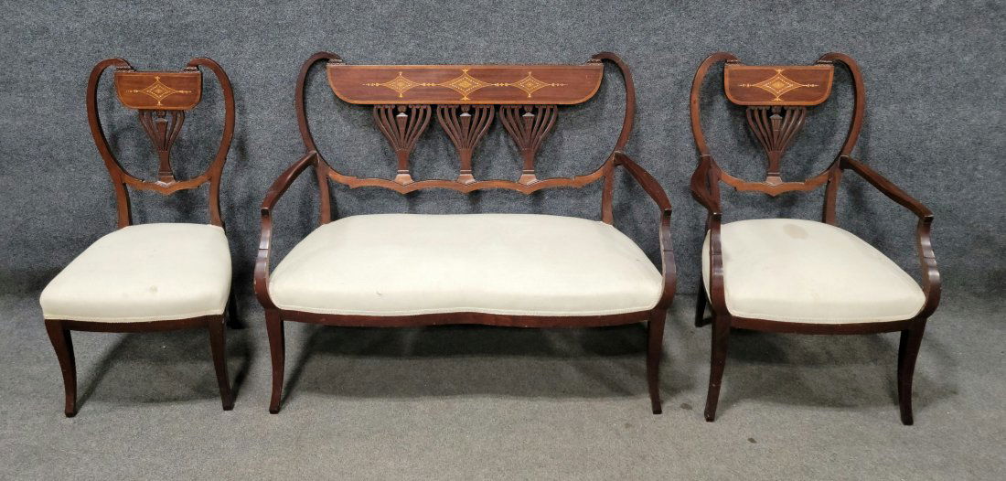 3 Piece Carved Inlaid Parlor Set (1 of 6)