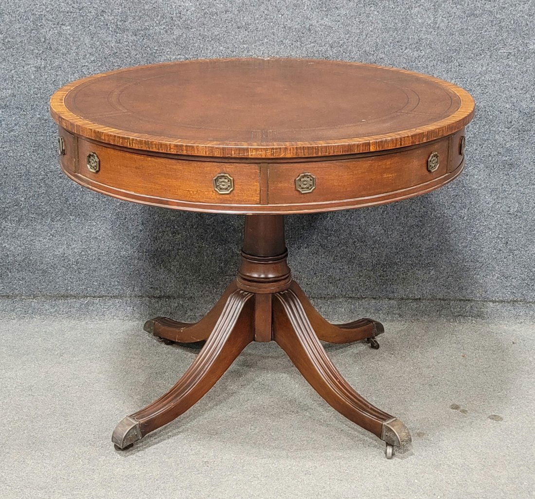 Clean Leather Top Drum Table (Baker Quality) (1 of 3)