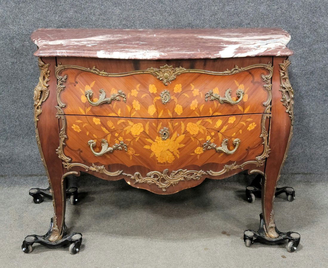 19th Century Bronze Mounted Inlaid Marble Top Commode (1 of 5)