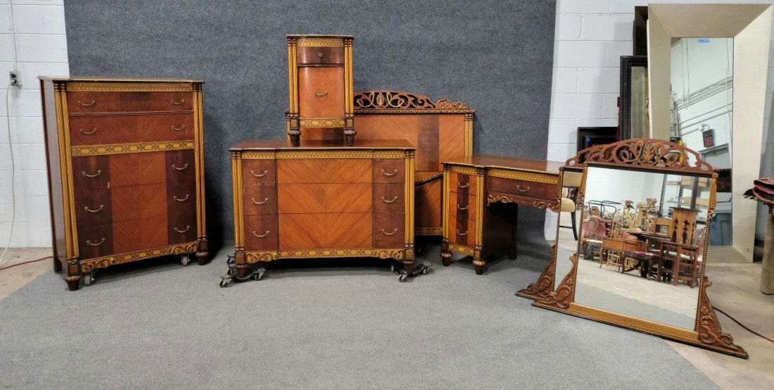 7 Piece Satinwood French Bedroom Set (1 of 13)