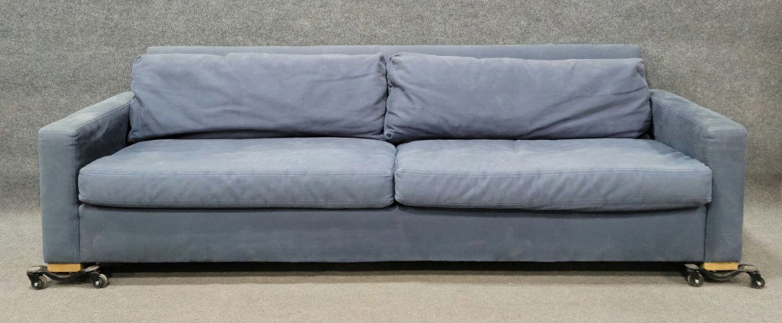 Blue Suede Modern Restoration Hardware Sofa (1 of 6)