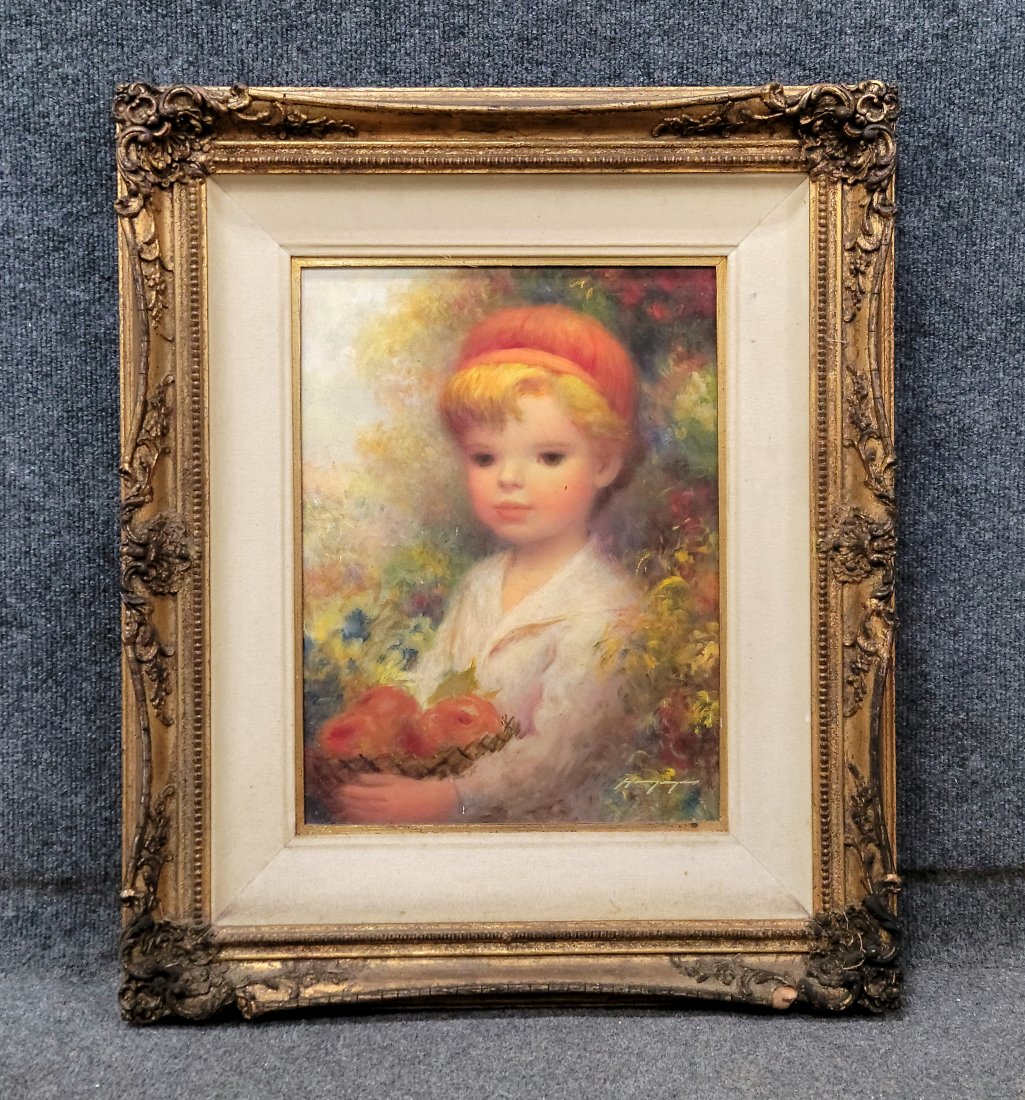 Painting Of Child In Carved Gilt Frame: 25"H, 21"W, 2.50"D