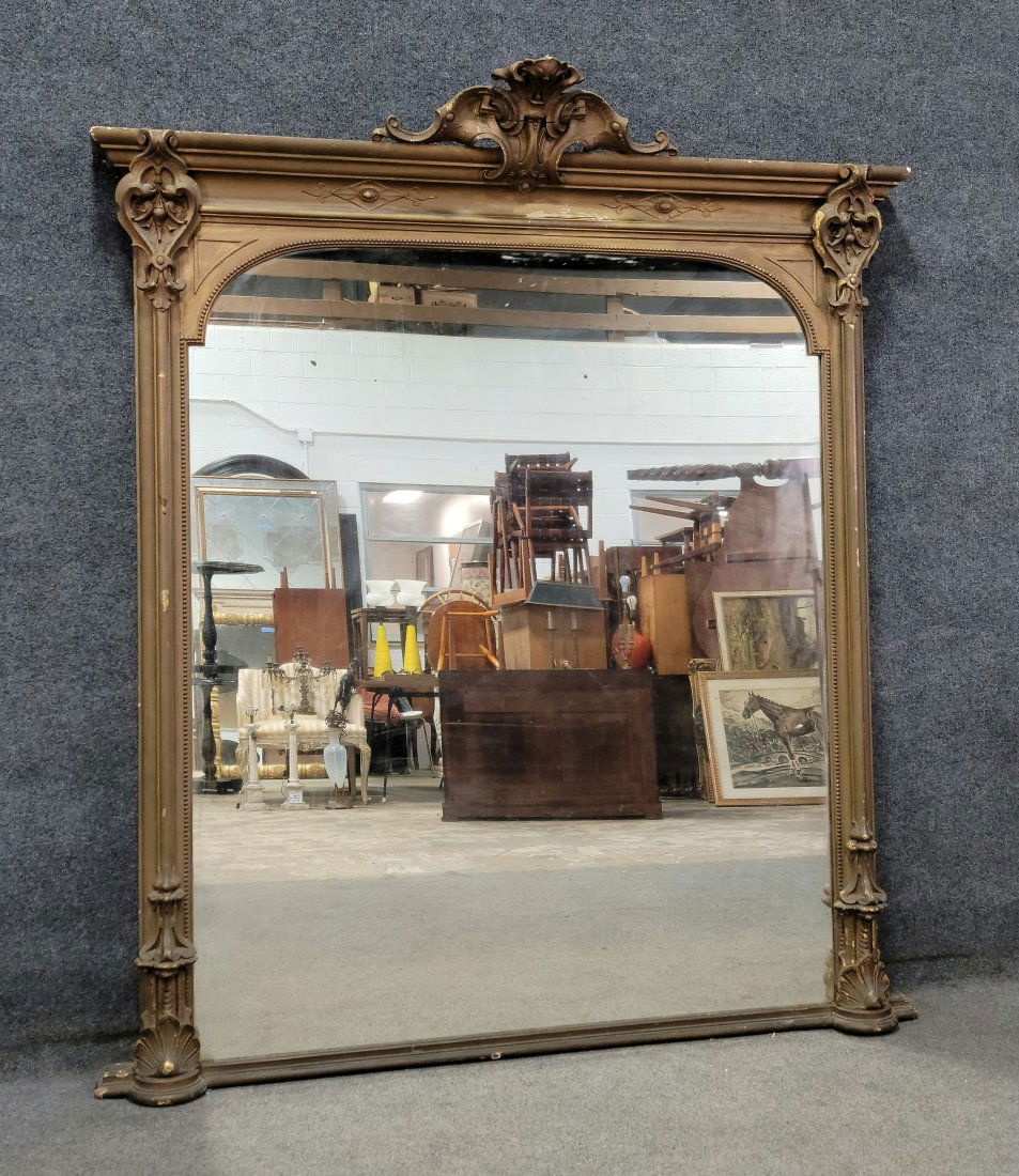 Large Antique Gold Leaf Victorian Mantle Mirror (1 of 6)