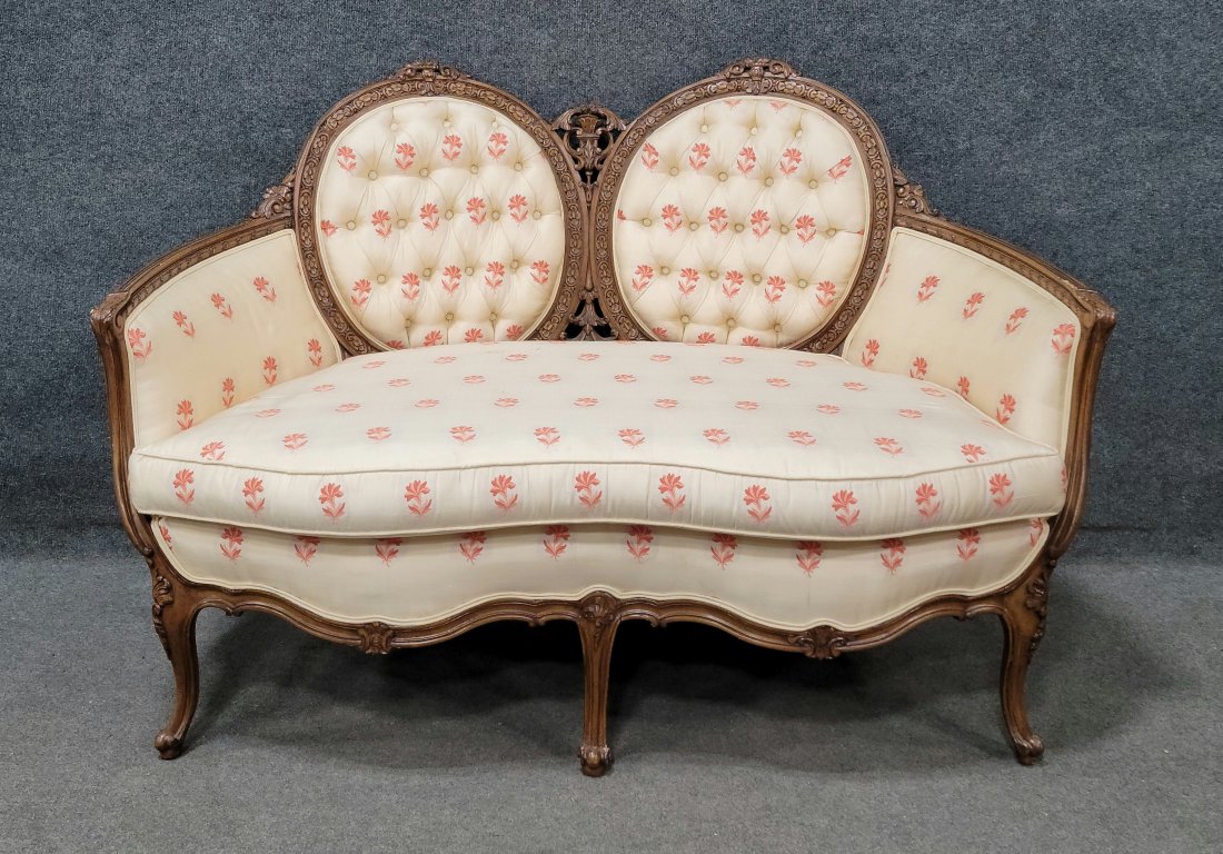 French Settee: 36.50"H, 54.50"W, 32"D, 19"SH