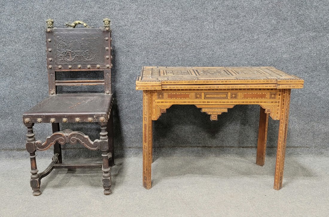 Antique Middle Eastern Game Table And Antique Jacobean Chair (1 of 3)