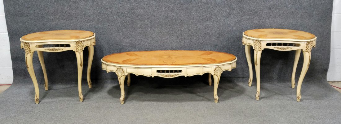 3 Piece French Inlaid Coffee Table Set (1 of 4)