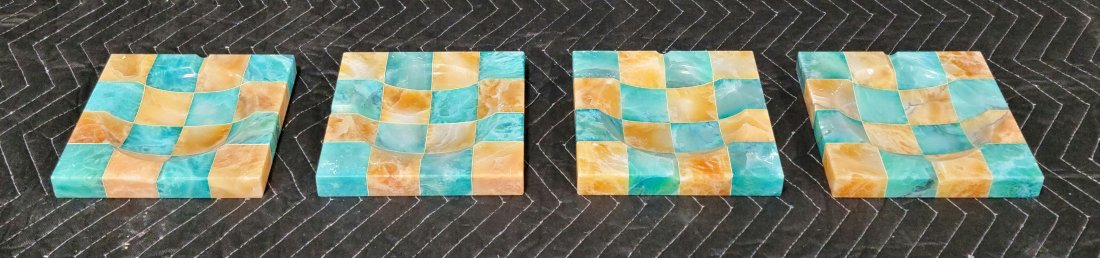 4 Venetian Checkerboard Plates: 1"H, 7.25"W, 7.25"