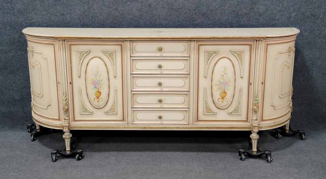 Italian Venetian Sideboard In The Manner Of Bugatti: 37.50"H, 92.50"W, 19.25"D | (One Leg Has Been Repaired Although Is Fragile)