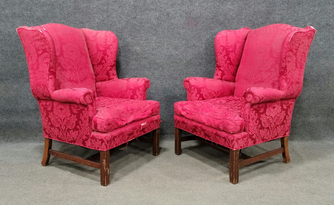 Pair Of George III Wing Chairs: 42"H, 32"W, 32"D, 18"SH