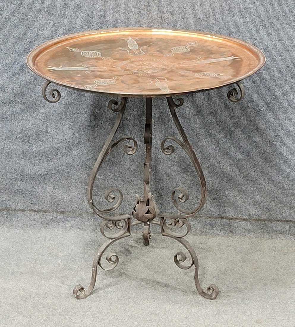 Antique Wrought Iron Table With Copper Top (1 of 3)