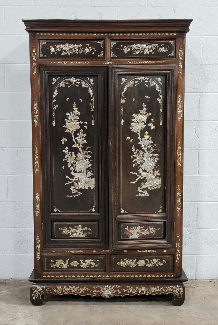 Antique 19th Century Mother Of Pearl Cabinet: 72"H, 41"W, 17"D