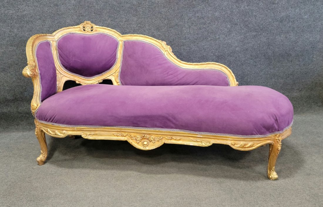 Gilt Chaise Lounge: 37.75"H, 72"W, 32"D, 18.50"SH