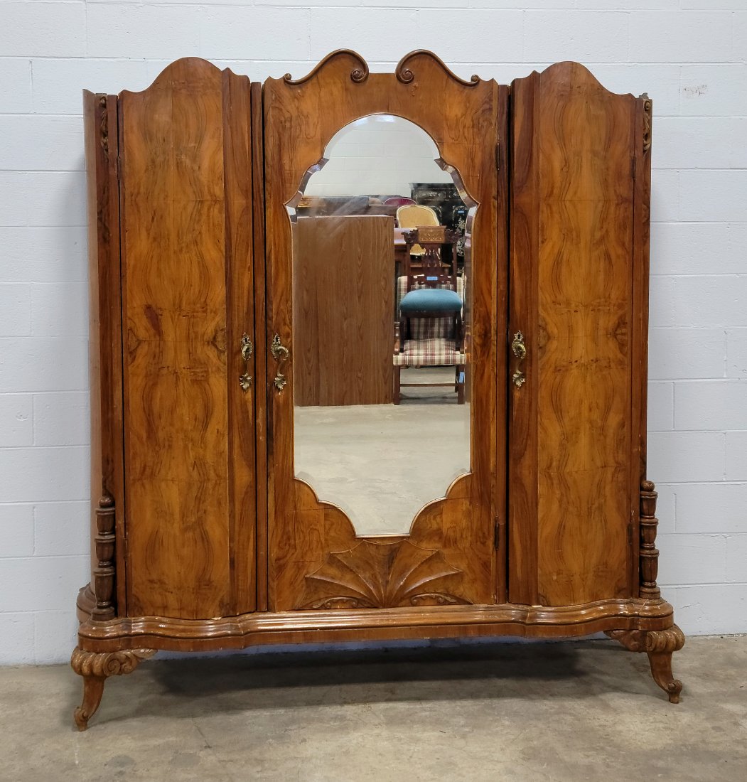 19th Century English Burl Walnut Wardrobe (1 of 4)