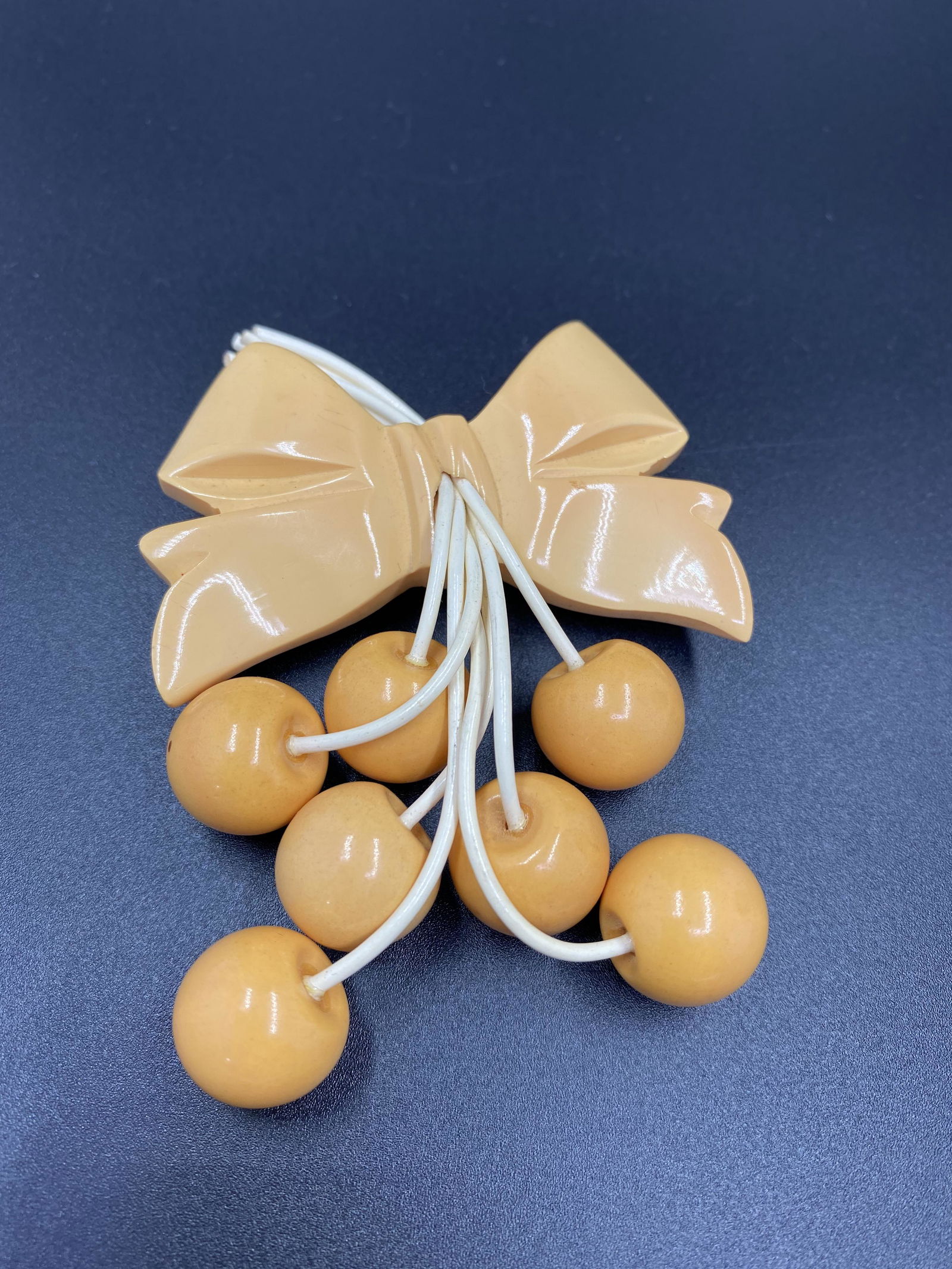 Carved Bow Brooch with Dangling Cherries (1 of 3)