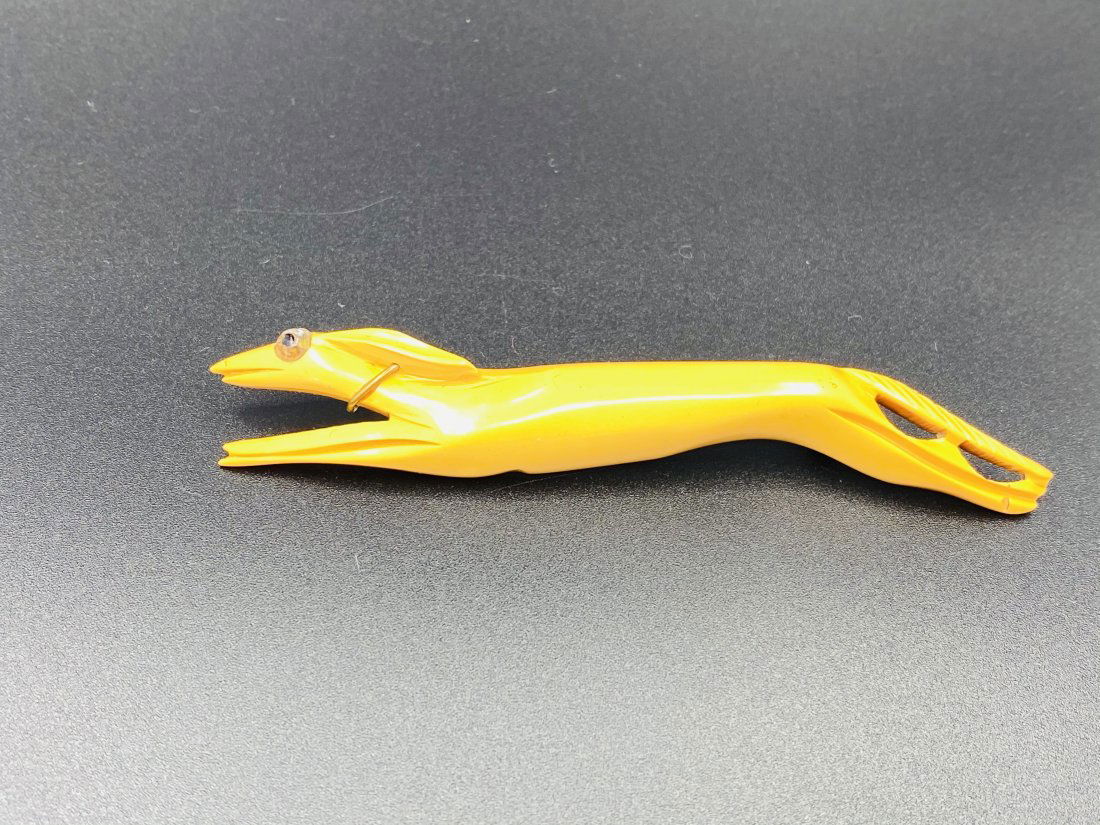 Carved Butterscotch Bakelite Dog Pin (1 of 4)