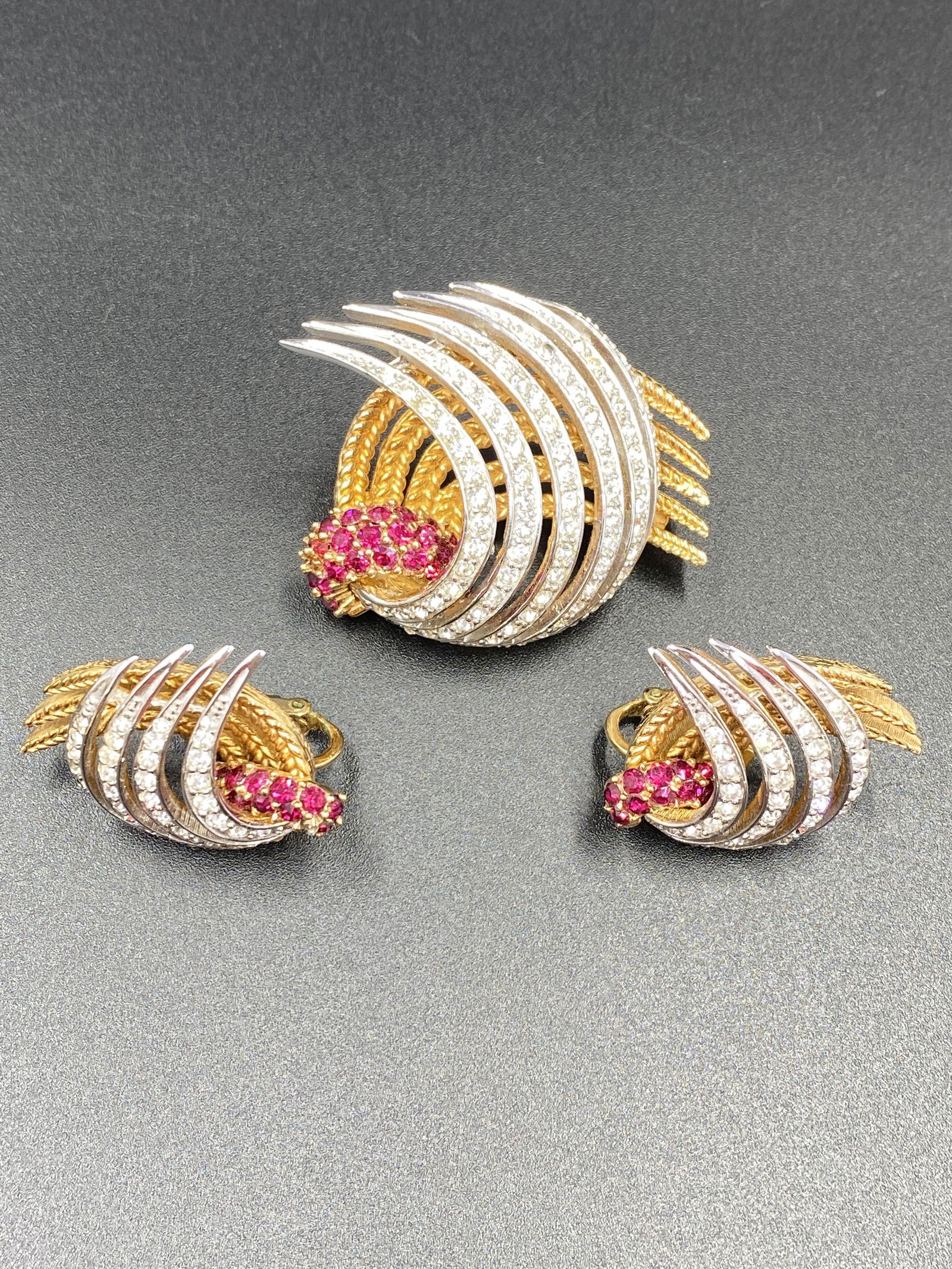 Vintage Signed Marcel Boucher Brooch and Earrings (1 of 7)