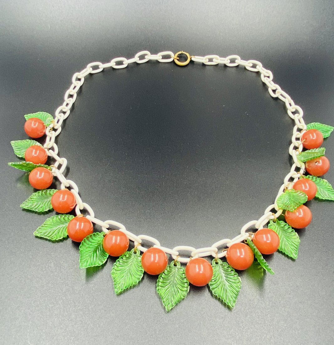 Bakelite Cherries Necklace with celluloid Chain (1 of 3)