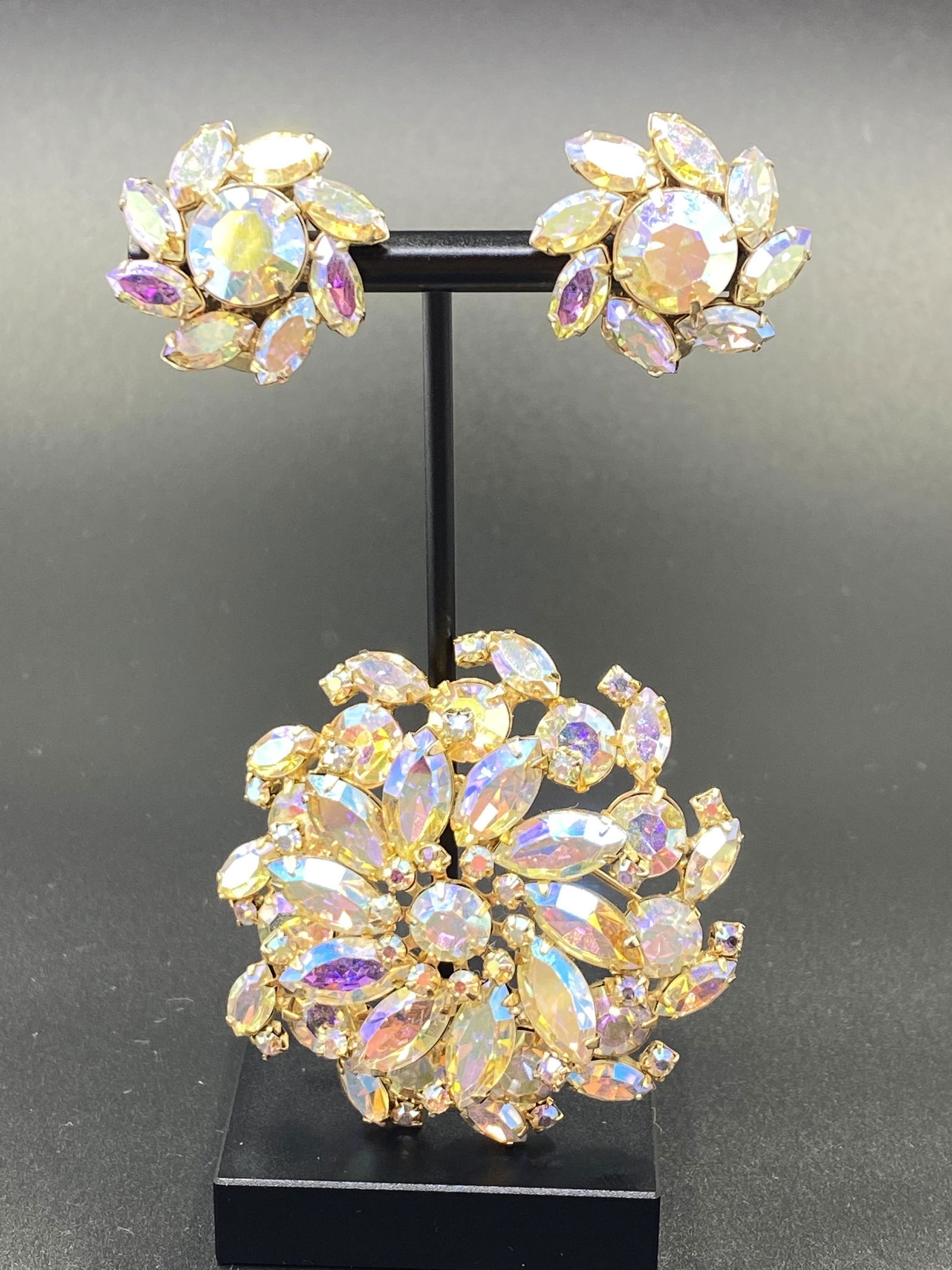 Vintage AB Crystals Brooch & Earrings (1 of 6)