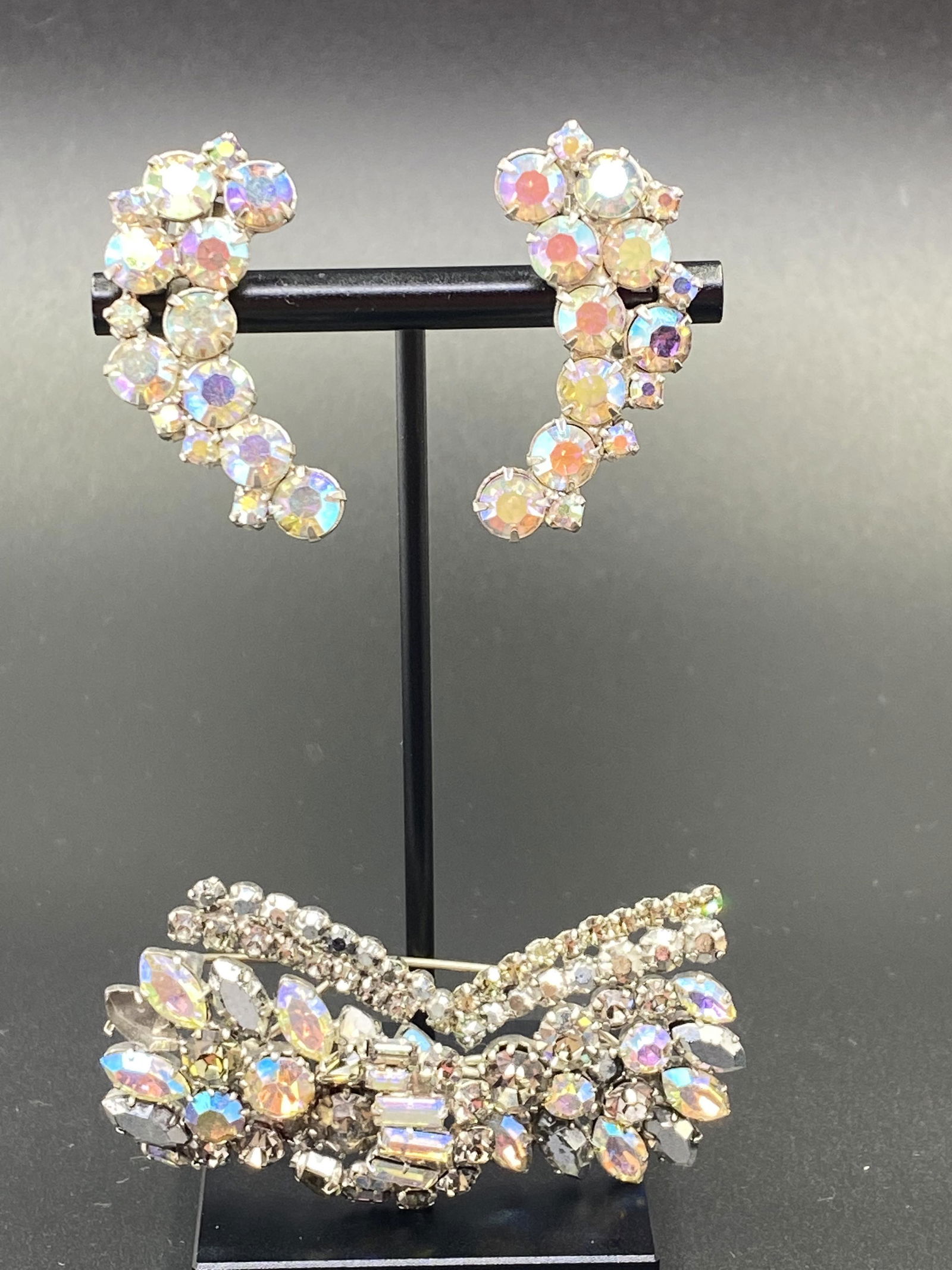 Vintage AB Crystals Brooch & Earrings (1 of 6)