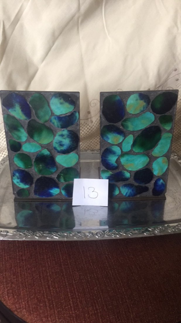 Brass Book-Ends with Ocean Color Designs (1 of 1)