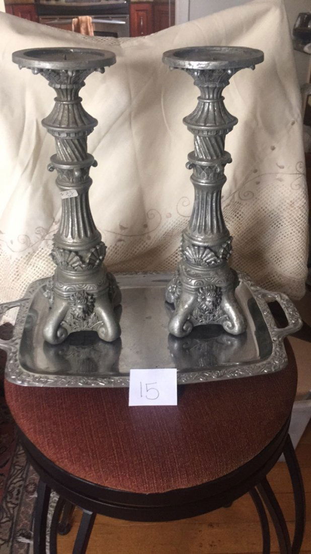 2 pc Beautiful Grey Pillar design Candle Holders (1 of 1)
