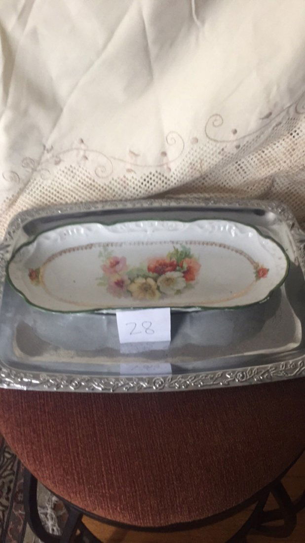 Vintage White Oval  Floral Glass Dinner Dish -Plate (1 of 1)