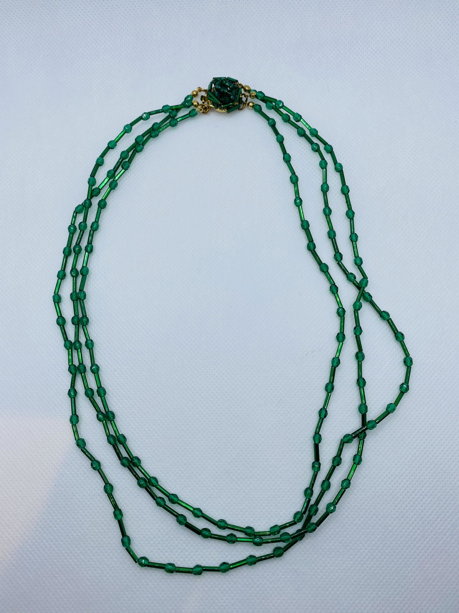Vintage Signed Miriam Haskell 3 Strand Necklace Green (1 of 8)